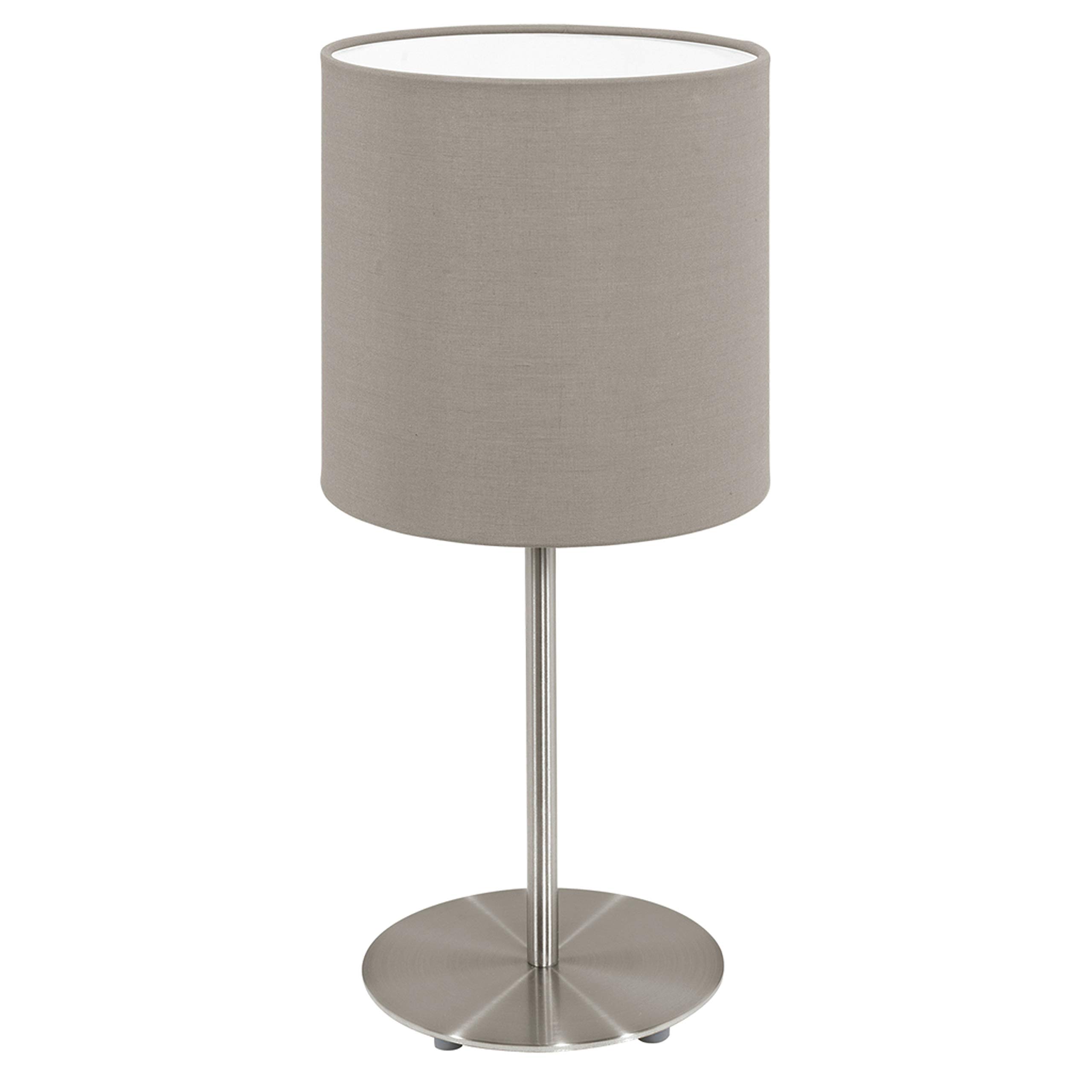 Eglo Bedside lamp Pasteri, Side Table Light Made of matt Nickel Steel and Taupe Fabric, Living Room Lighting with Switch