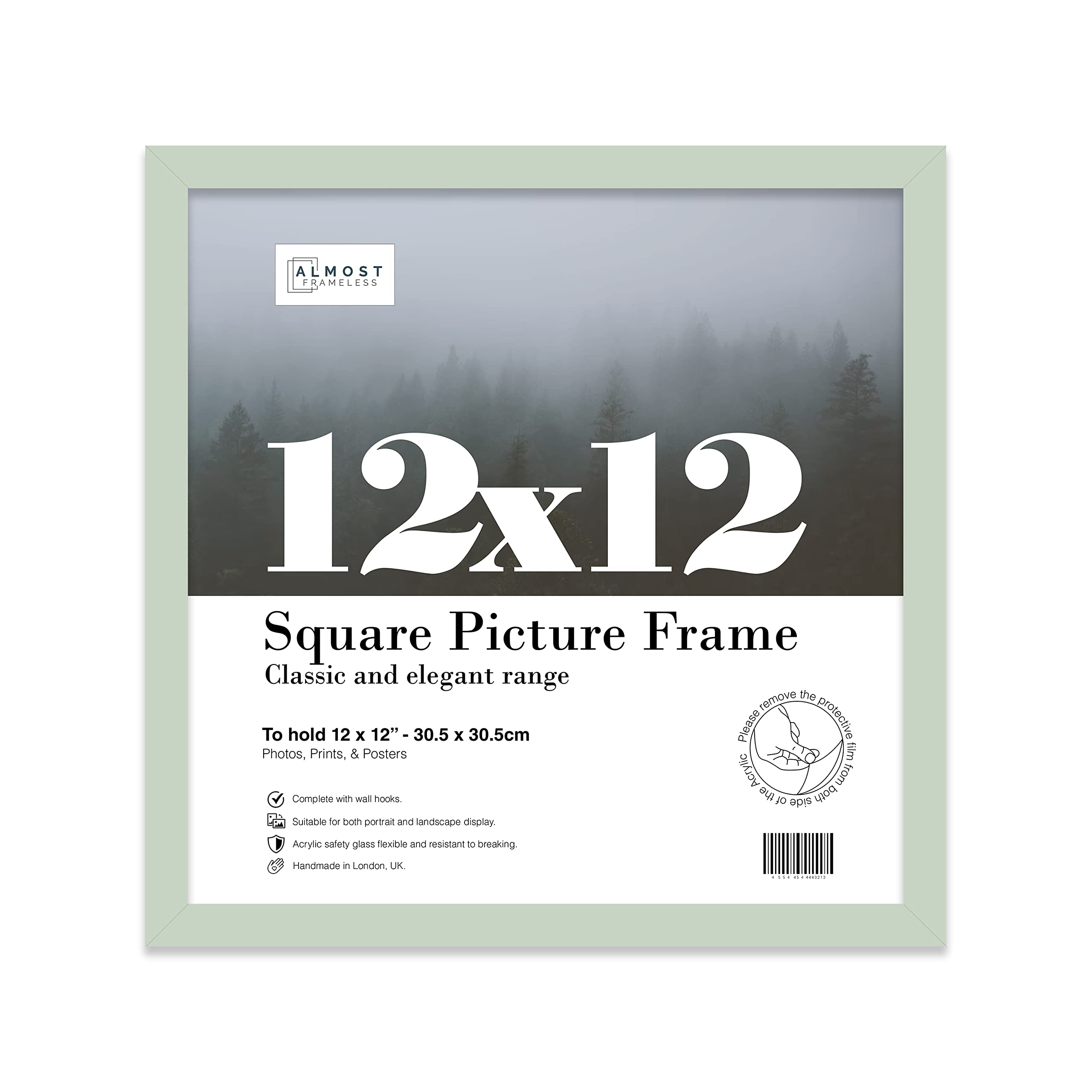 Almost Frameless 12x12 Mint Green Picture Frame 12"x12"(30.5x30.5cm) Poster, Photo, Artwork, or Print. Thin Edge Slim Frame Portrait and Landscape Display with Wall Hooks โ image 1