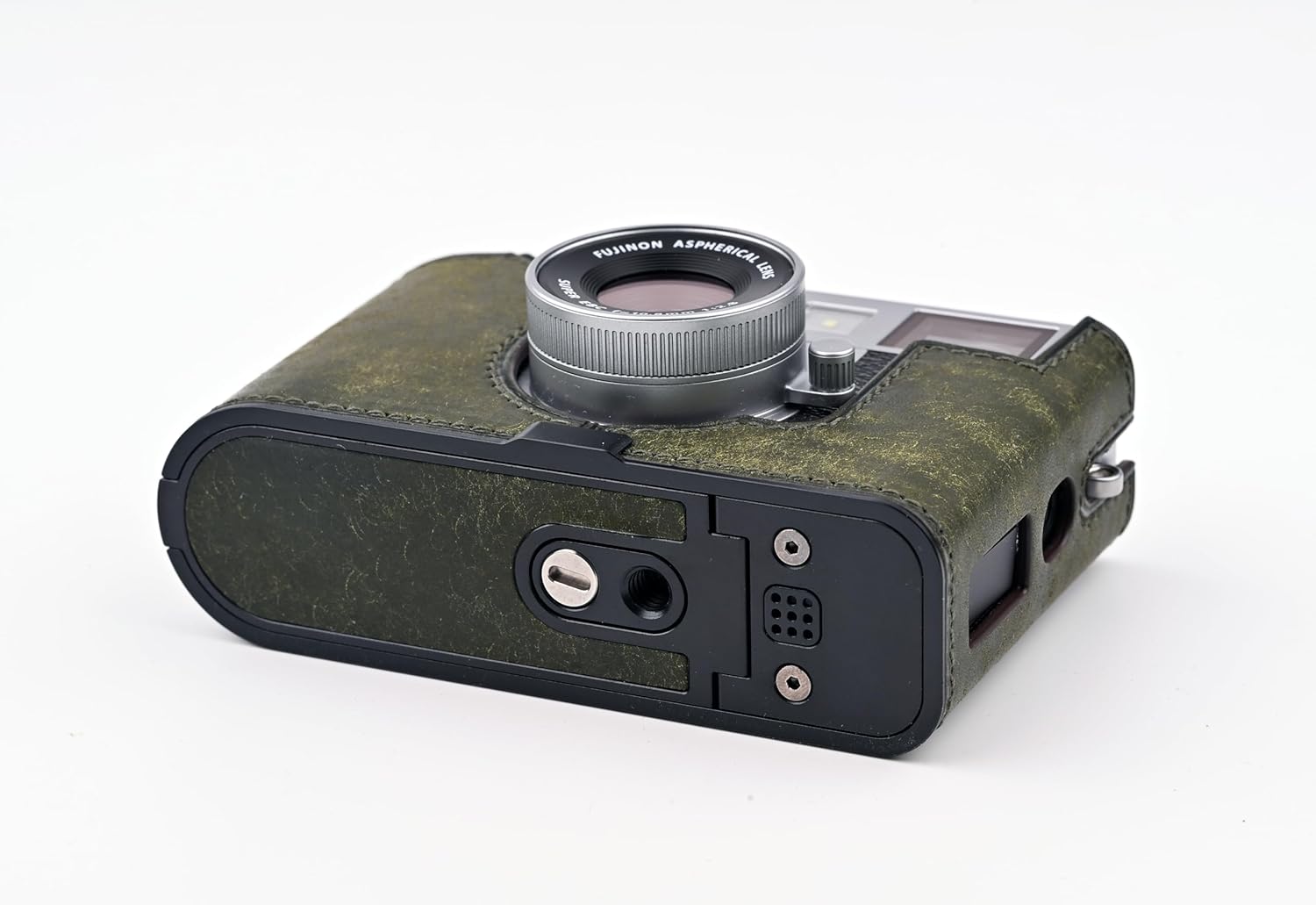 Handmade Genuine Leather Camera Half Case for FUJIFILM X-Half/FUJIFILM X-Half Camera Case - Top Layer Cowhide Body + Metal Base Plate (Matte Green)
