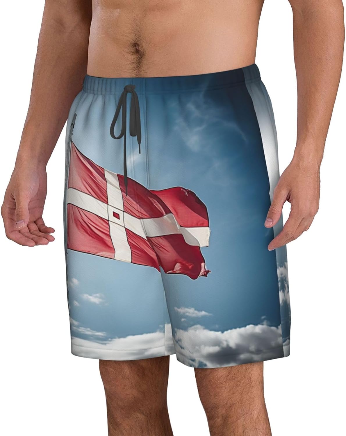 Danish Flag Print Mens Casual Shorts Drawstring Summer Beach Stretch Shorts Novelty Swimtrunks