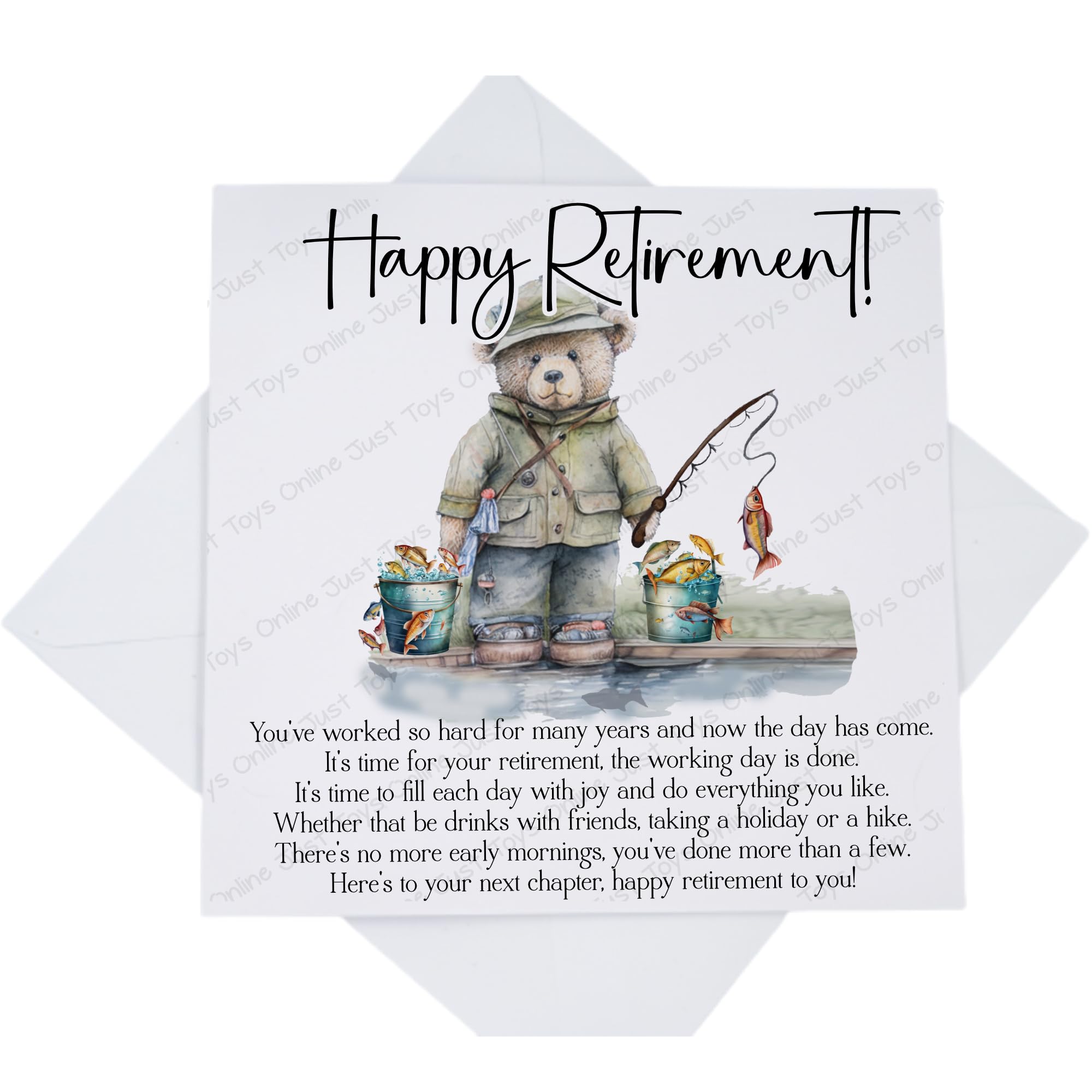 Happy Retirement Card, On Your Retirement Card with Poem Verse for Him Her, Fishing Bear Fisherman