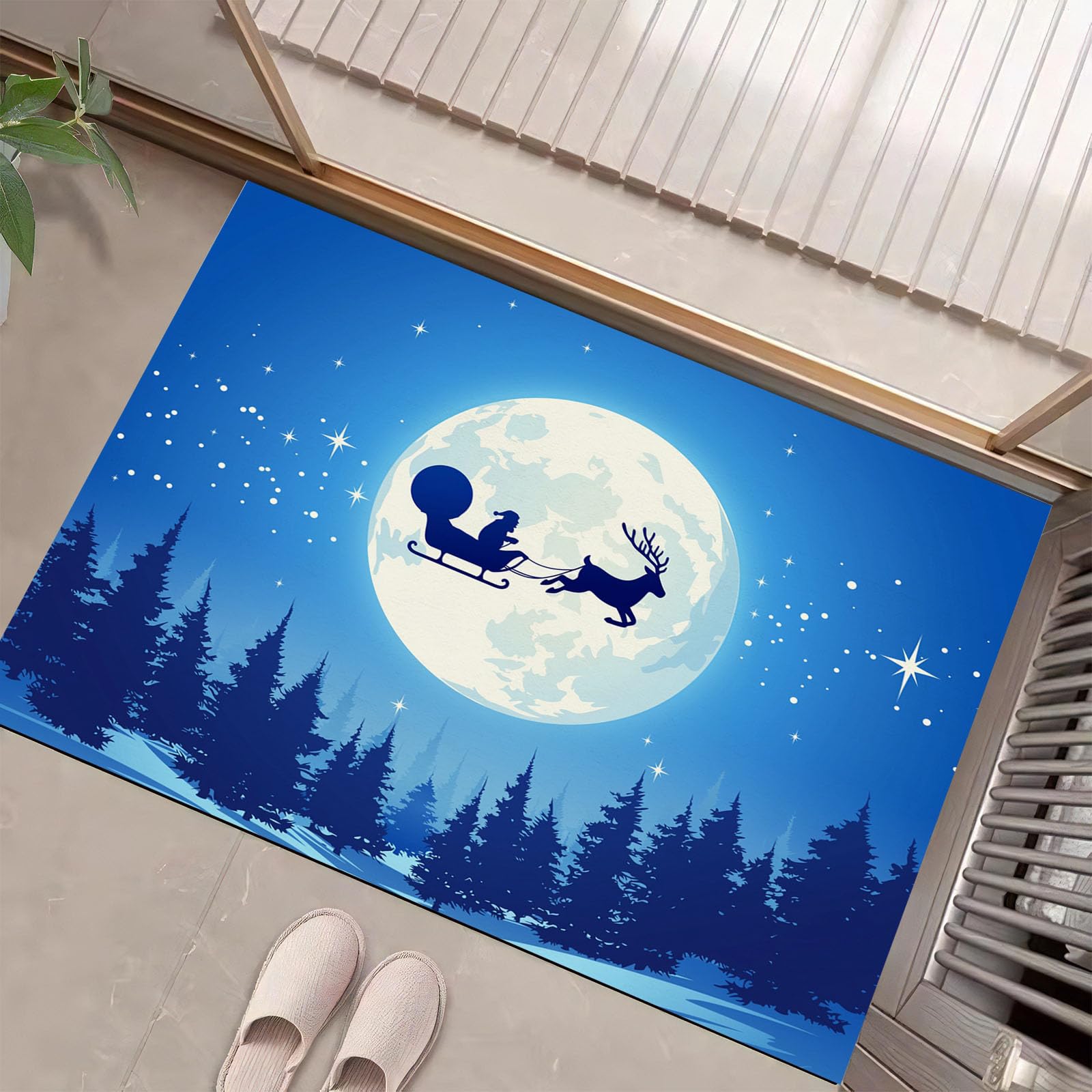 Paillasson bleu royal fini les sols sales avec ce tapis de porte doux et résistant pour entrée