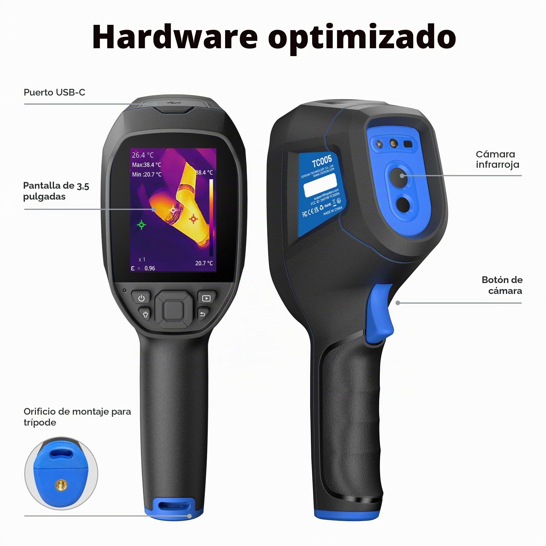 TOPDON TC004 Camara Termica, 512x384 TISR Alta Resolución, 64GB, 3,5″ Pantalla Camara Termografica con Wifi, Grabación de Video, -20°C a 550°C, para Inspección de HVAC, Fugas de Agua, Hogar,Eléctrica