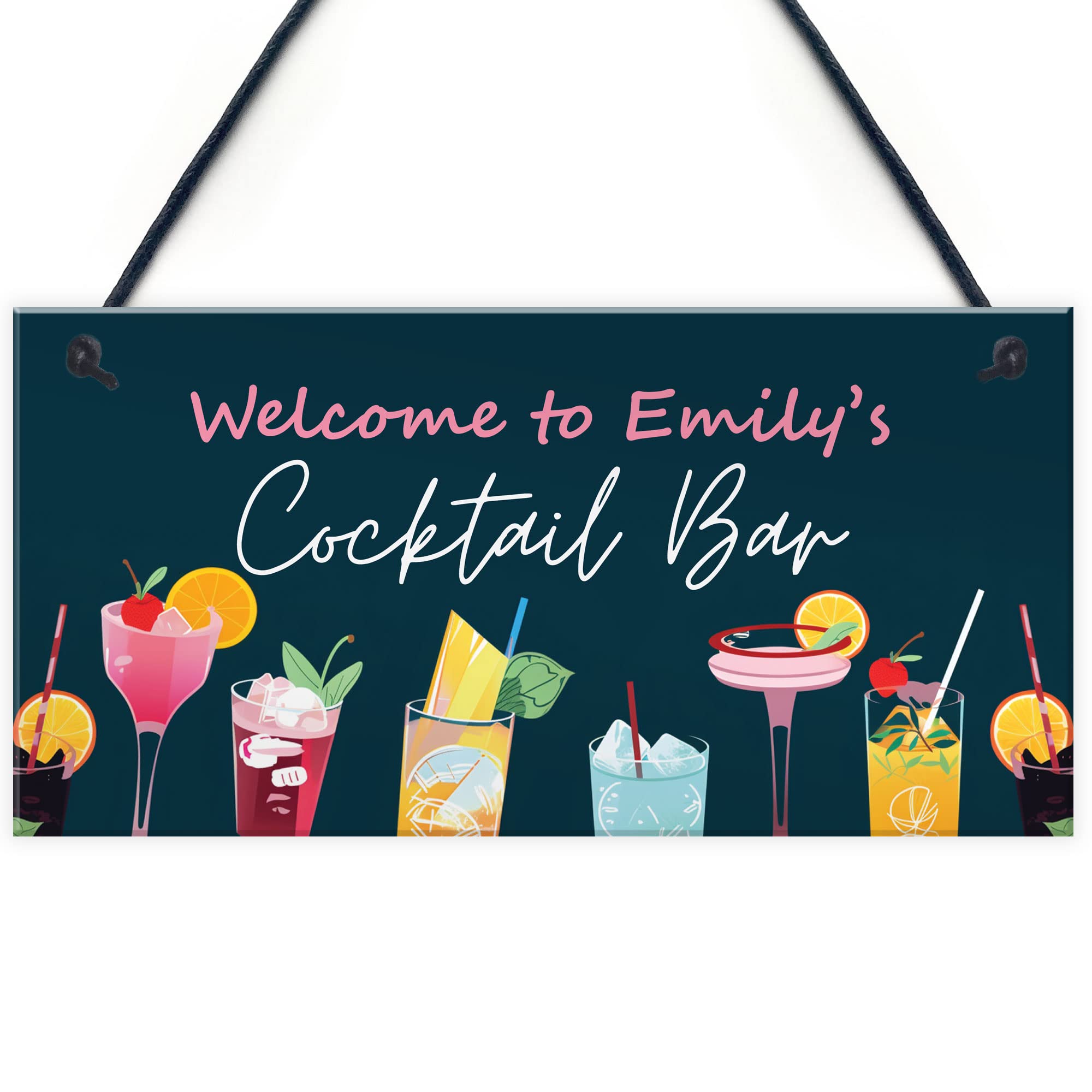 Red Ocean Personalised Cocktail Bar Sign For Home Bar | Novelty Cocktail Gifts | Home, Garden Bar Accessories | Hanging Wall Decor Cocktail Lounge Signs