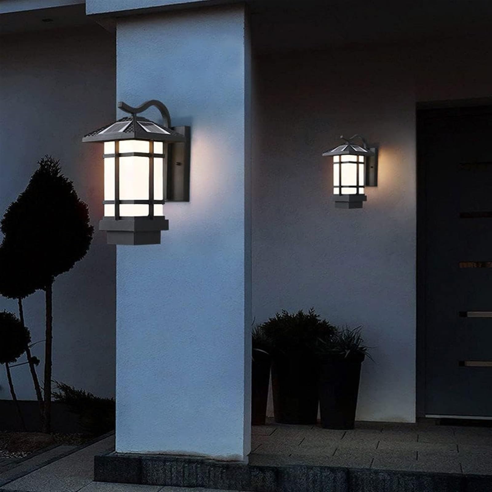 Applique Murale Solaire d'extérieur, boîtier en Aluminium Noir, Applique Murale extérieure étanche IP65, Lanterne pour Porte d'entrée, Jardin, Garage, terrasse, Balcon