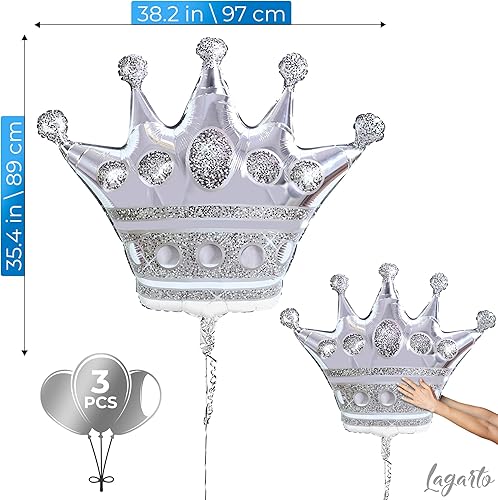 Miniatura 2 de Globos de corona para bodas y cumpleaños, 3 globos de papel de aluminio plateado para todas las ocasiones, globos de decoración de princesa corona,