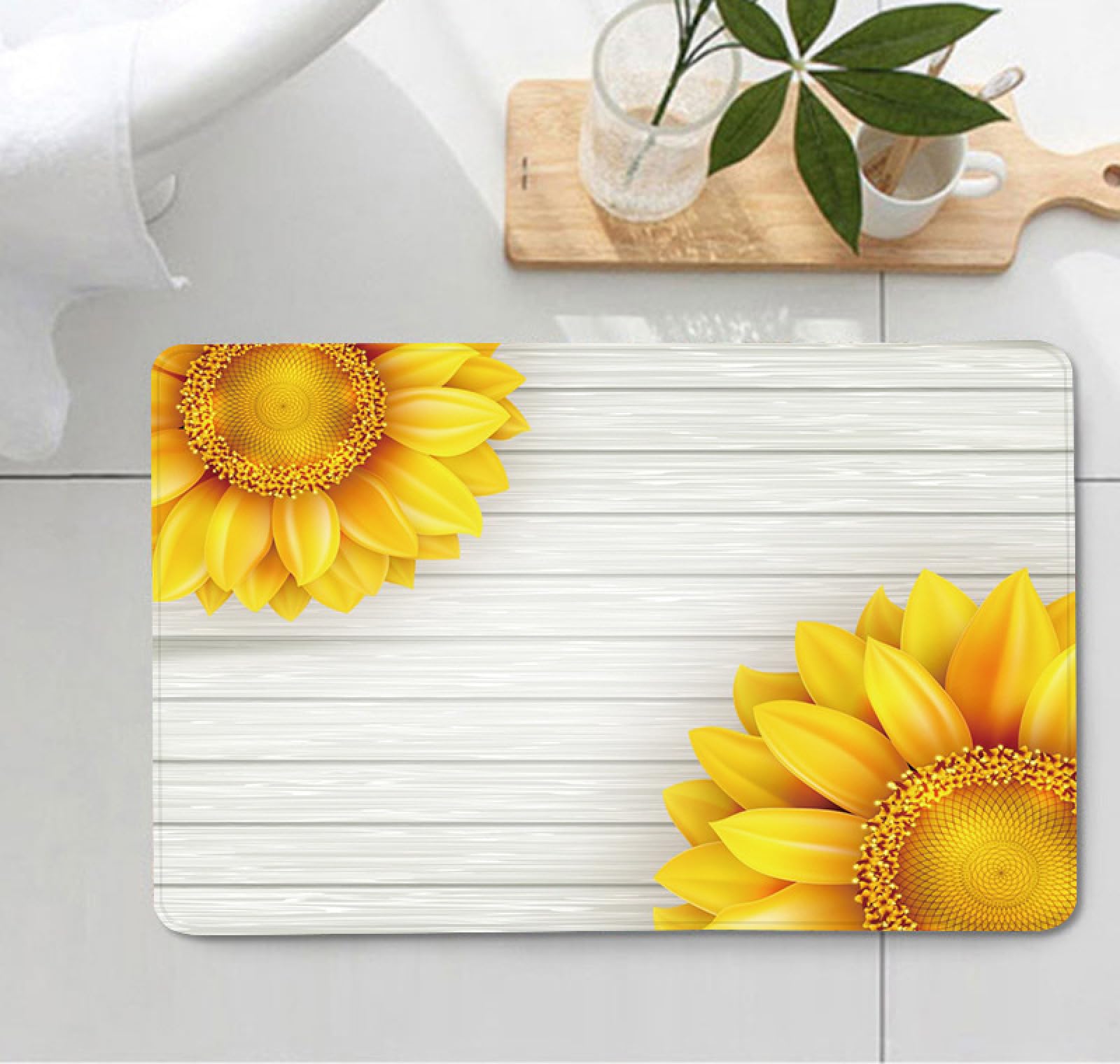 Zerbino Ingresso Esterno Fiore Giallo Tappeto Salotto Poliestere Zerbino Ingresso Interno Moderno Tappeti Soggiorno Cucina Lavabile Tappeto da Esterno Antiscivolo Tappeti Moderni 100x120cm