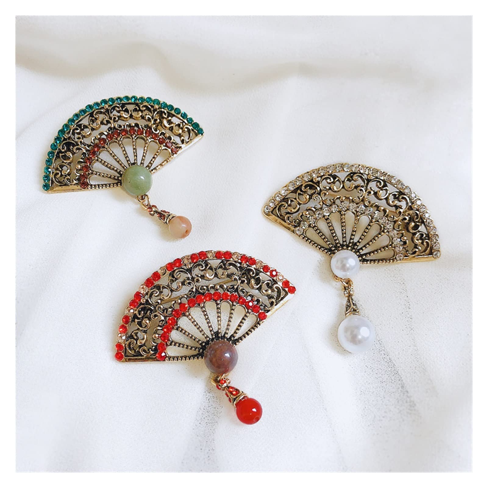 WXKAGF Vintage Stone Fan broszka przypinki broszki Rhinestone dla kobiet akcesoria metalowe klips do szalika