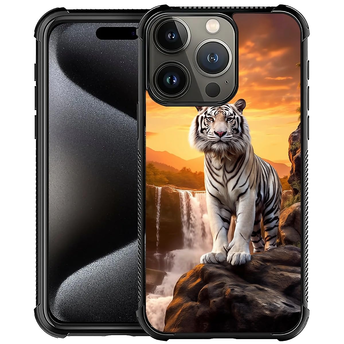 CARLOCA for iPhone 16 Pro Max Case,White Tiger Rock Falls Sunset Pattern Ultra Protection Shockproof Soft Silicone TPU Non Slip Back for iPhone 16 Pro