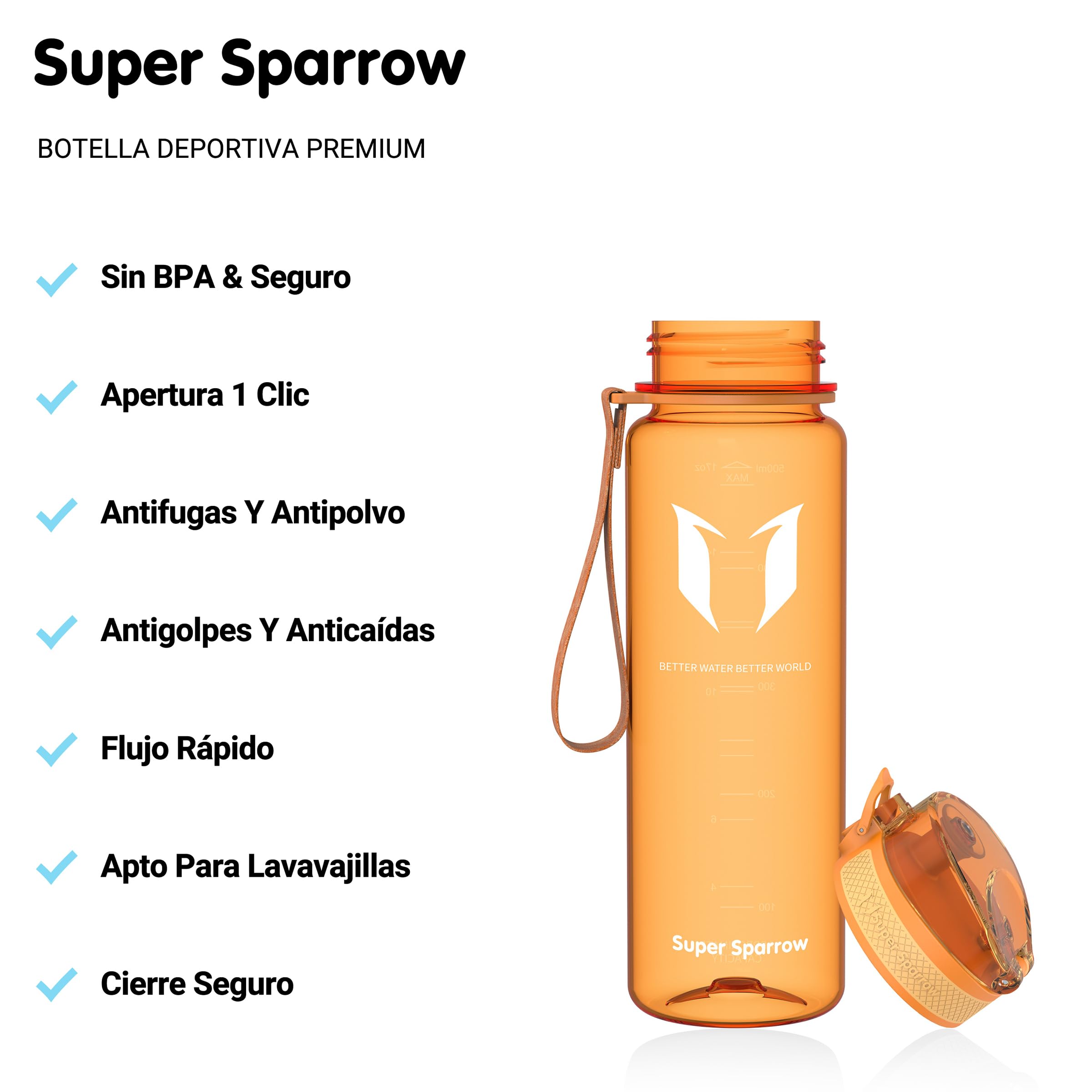 Super Sparrow Borraccia Sportiva & Bottiglia Bambini Senza Perdite - 350ml/500ml/750ml/1L/1.5L - Senza BPA