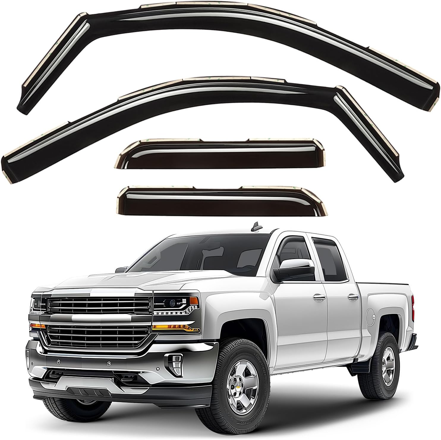 Window Deflectors Smoke Tinted In-Channel Side Window Vent Visor Deflectors Rain Guards Compatible with Silverado/Sierra 1500 2014-2018 Double Cab 4pcs.GW0117