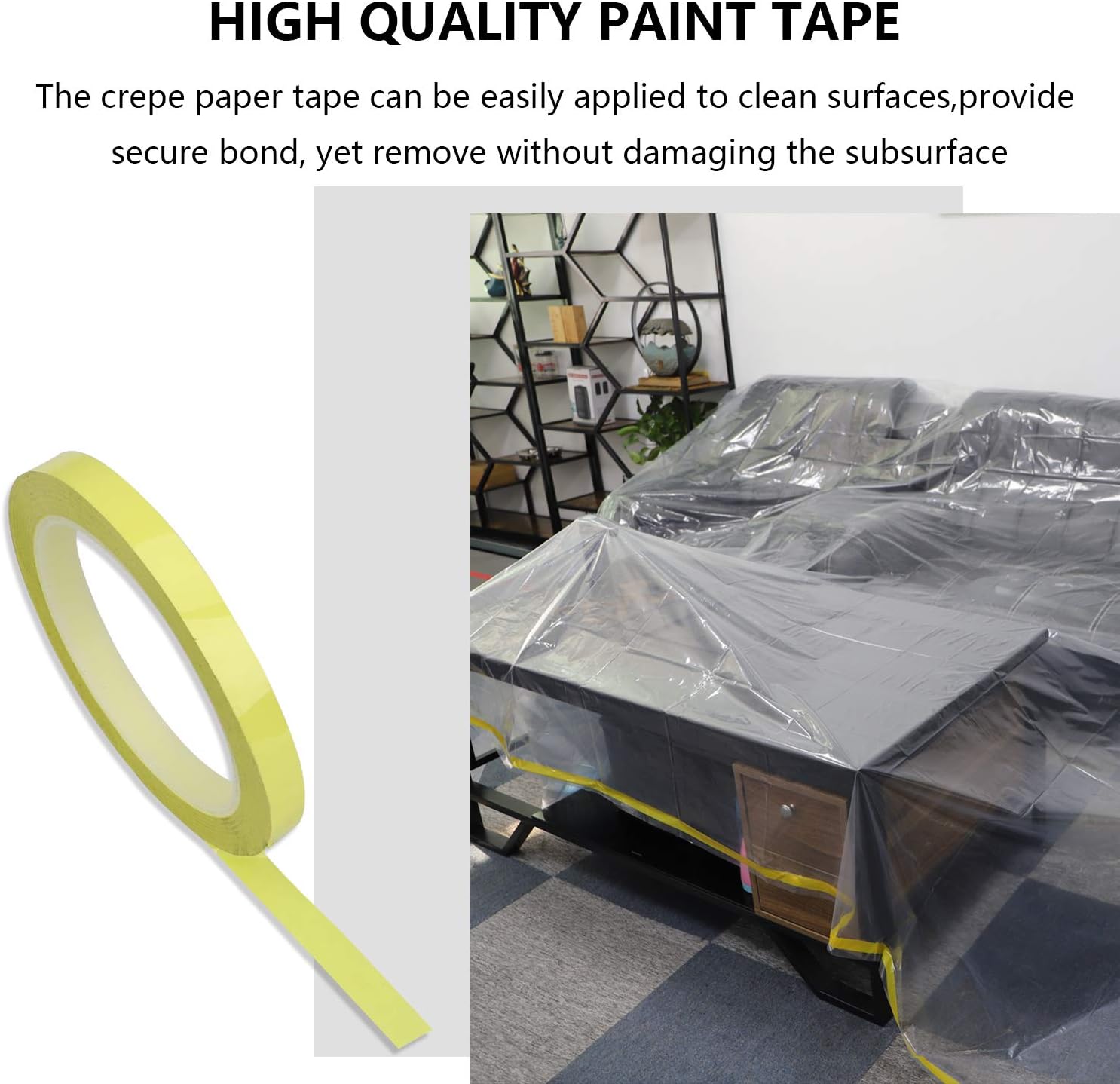 2 Pack 146" Extra Large L-Shape Plastic Couch Cover for Sectional Sofa, Waterproof Furniture Covers for Moving & Storage, Clear Sofa Protector Bag with 2 Rolls Painter Tape for Painting Renovation