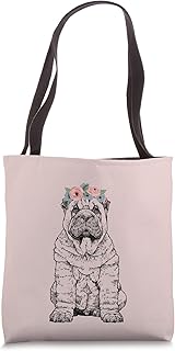 Shar Pei with Floral Headband Dog Mom Tote Bag