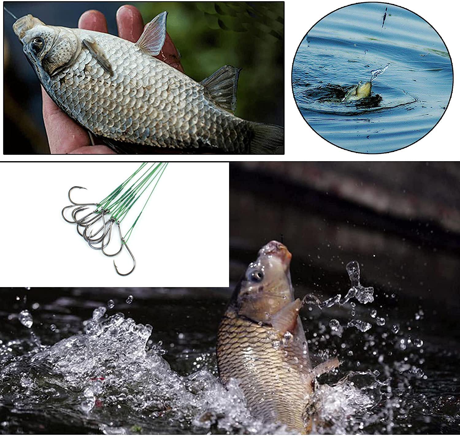 FBA-TS115-10 Lot De 12 Hameçons De Pêche à La Carpe Incurvés Anti-enchevêtrement Pivotants Fil Tressé Feeder Outil De Pêche