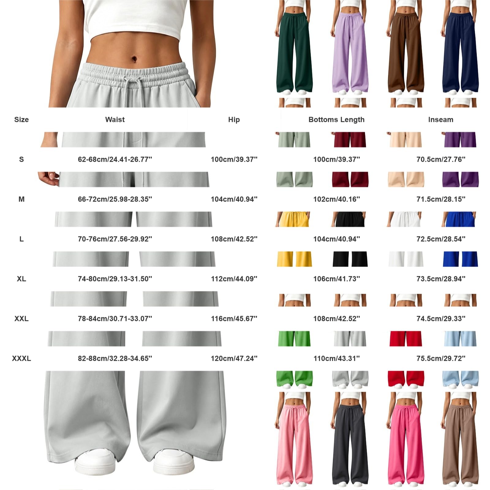 Pantalon Large Femme Doublé Polaire Taille Élastique À Cordon Avec Poches