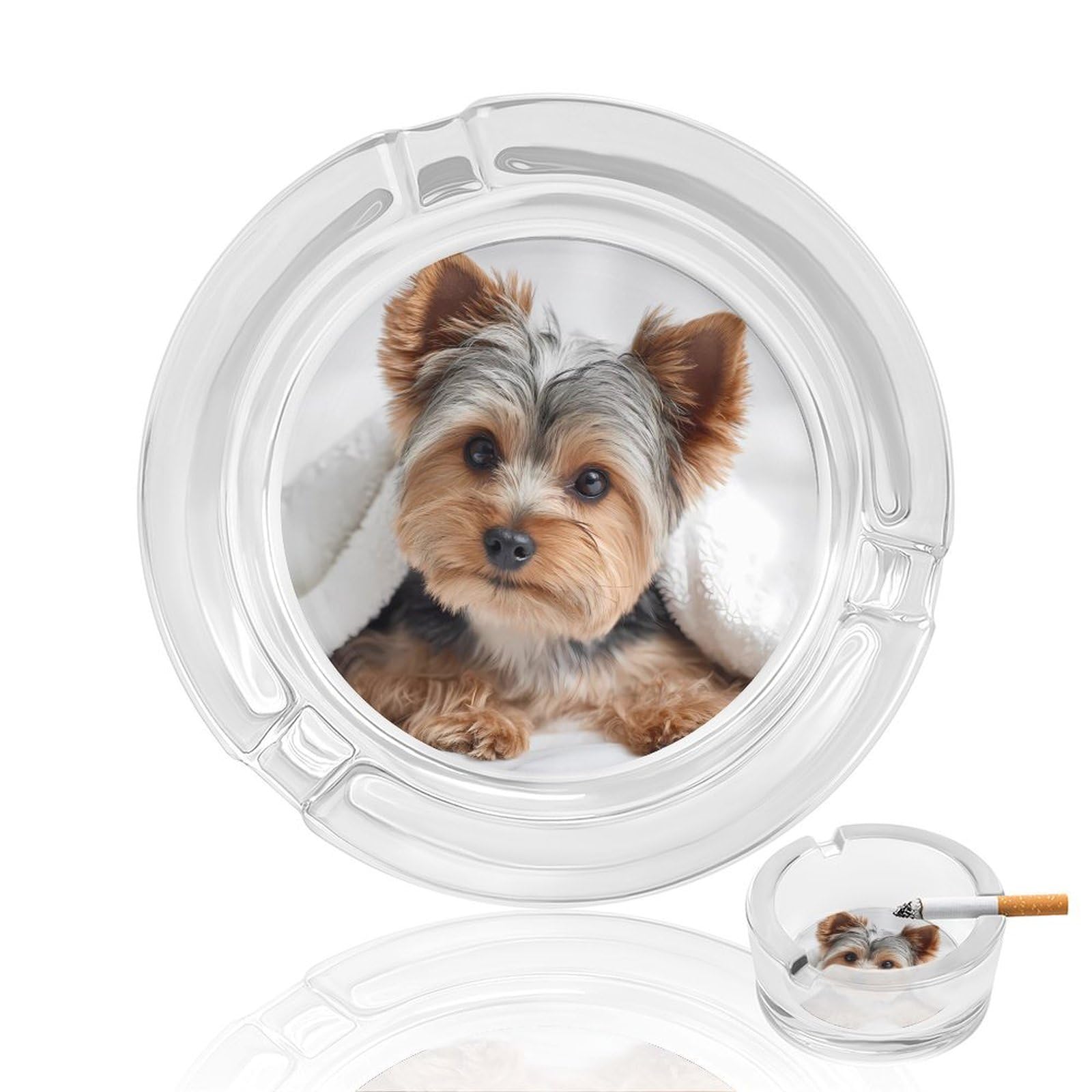 Yorkie Yorkshire Terrier Dog Ashtray Portable Round Glass Outdoor Ash Tray for Home Office Garden Pub