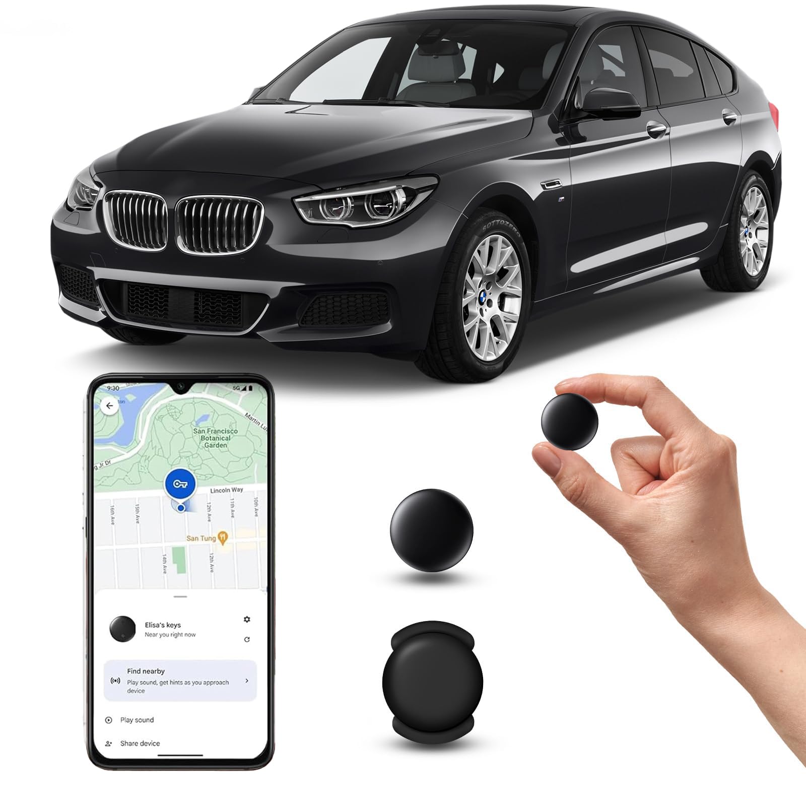 GPS Tracker per Auto Android, Ai-r tag Android, Magnetico Nascosto Localizzatore Gps Senza SIM senza Abbonamento, Auto Localizzatore Compatibile con goo- gle Find My per Bambini Animali (1 nero)