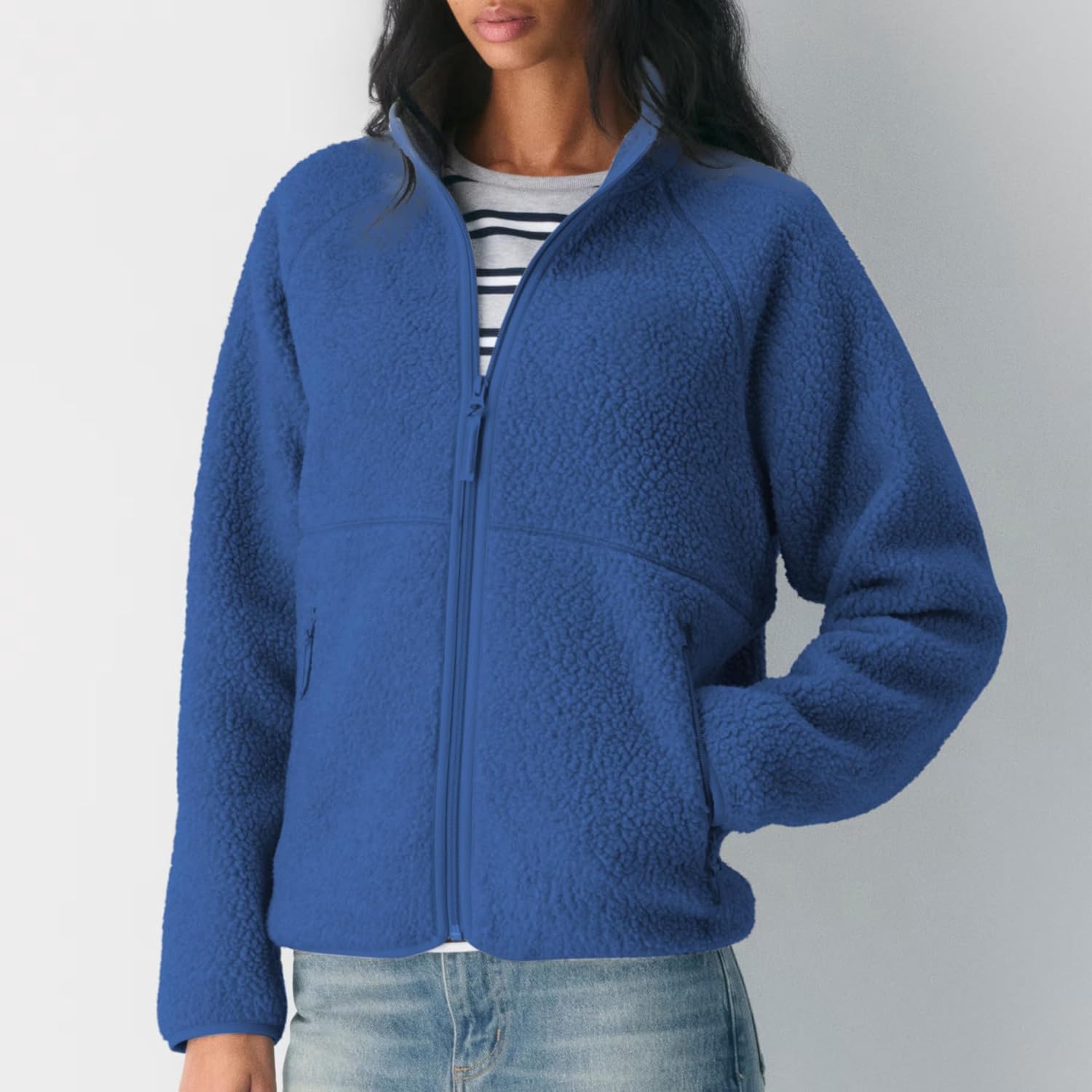 Hixiaohe Womens Fuzzy Fleece Jacket Fall Winter Warm Long Sleeve Sherpa Coats Casual Full Zip Up Outerwear with Pockets - Image 4