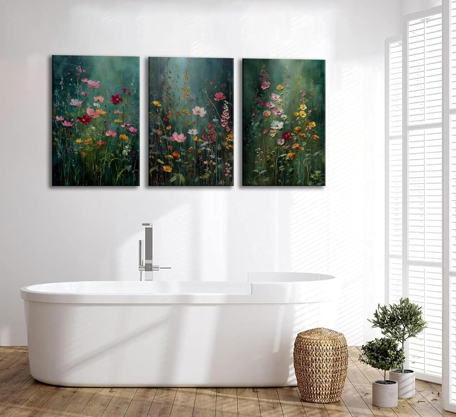 lianyibo 3 szt. Ciemny Zielony Kwiatowy Obraz Ścienny Sztuka Wildflowers Plakaty Vintage Nature Rustic Botanical Flowers Pictures (20x30x3/Inner Frame)