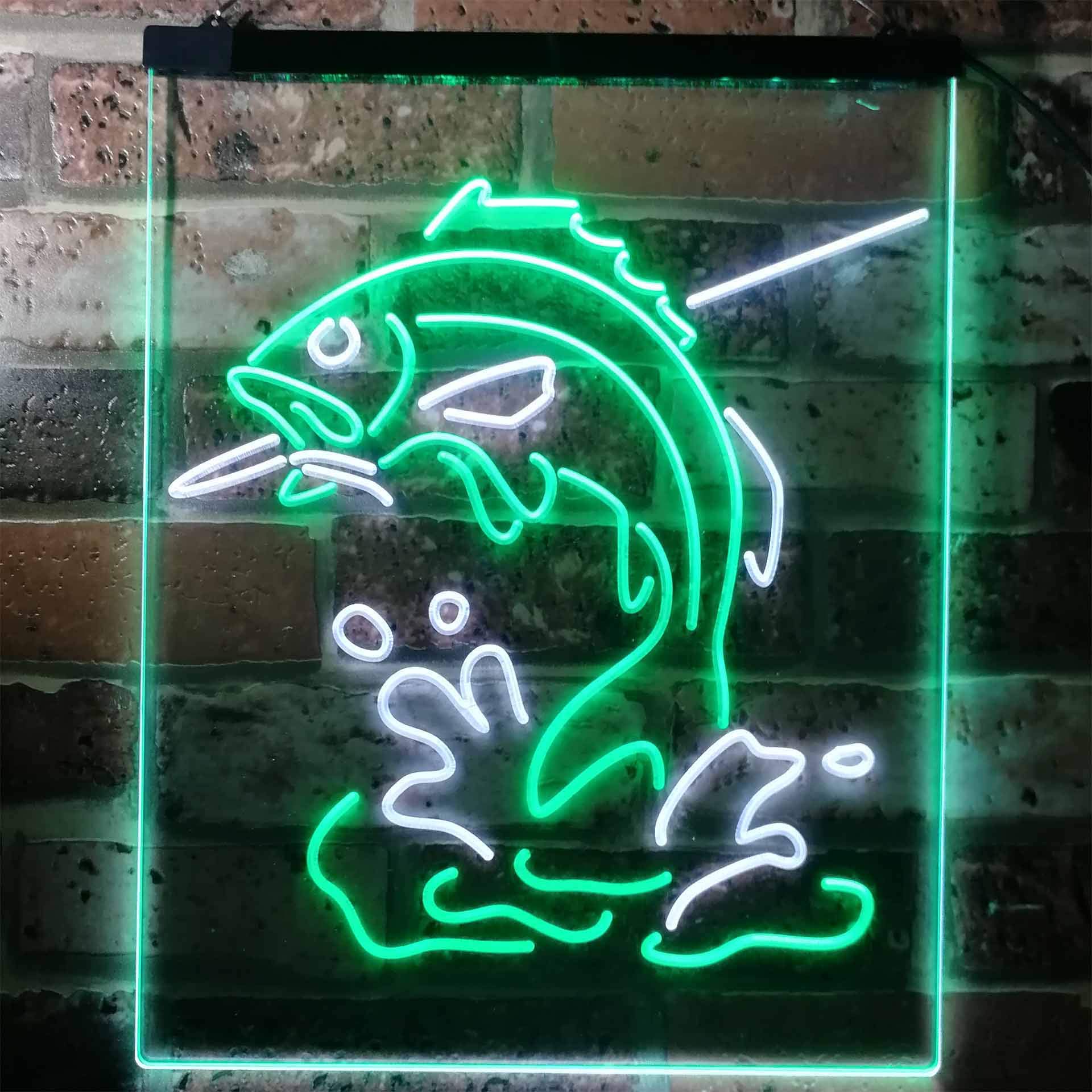 ADVPRO Fish on Hook Fishing Lover Cabin Man Cave Dual Color LED Enseigne Lumineuse Neon Sign Blanc et Vert 400 x 600mm st6s46-i3146-wg