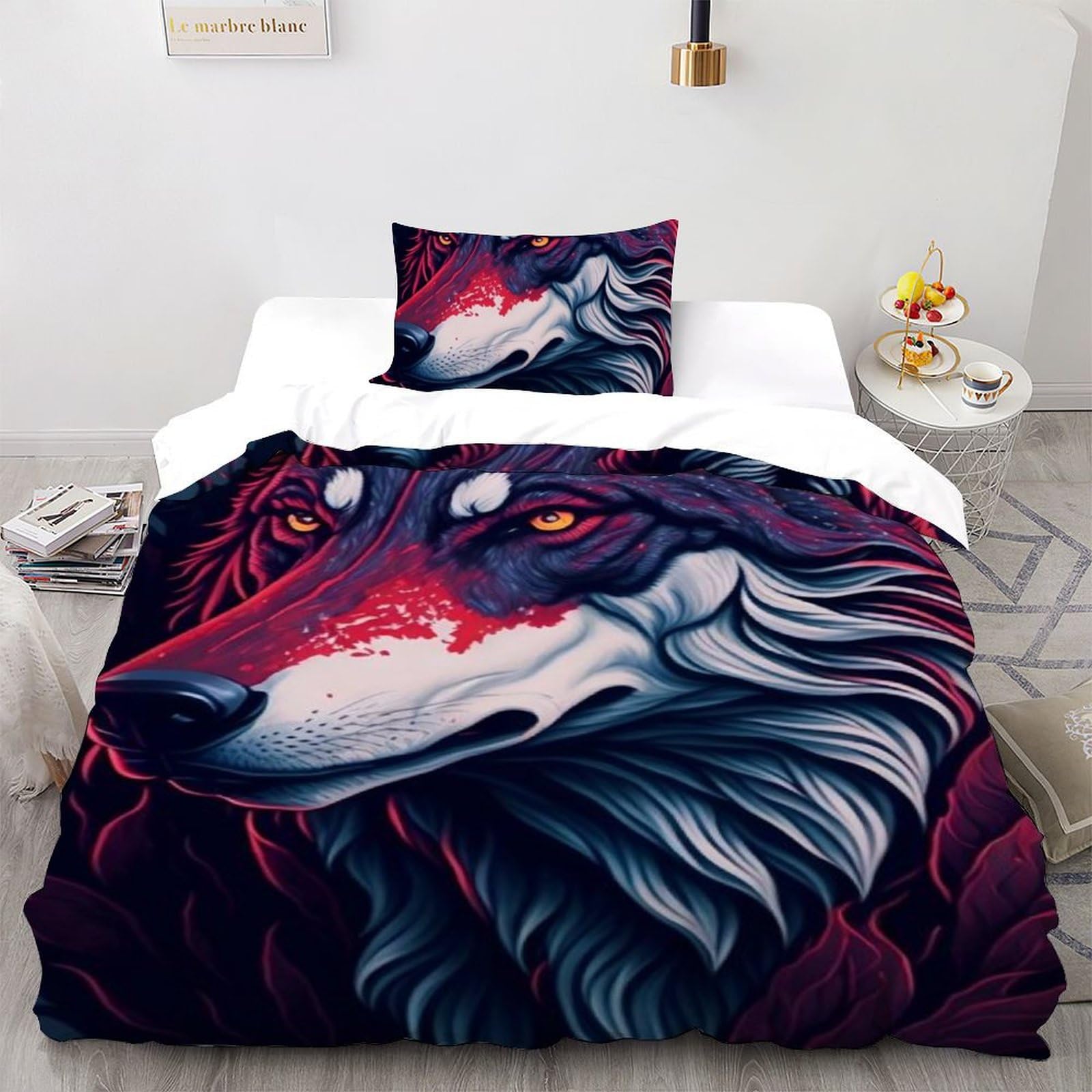 Housse de couette loup de feu lit single garçon imprimé 3D animaux