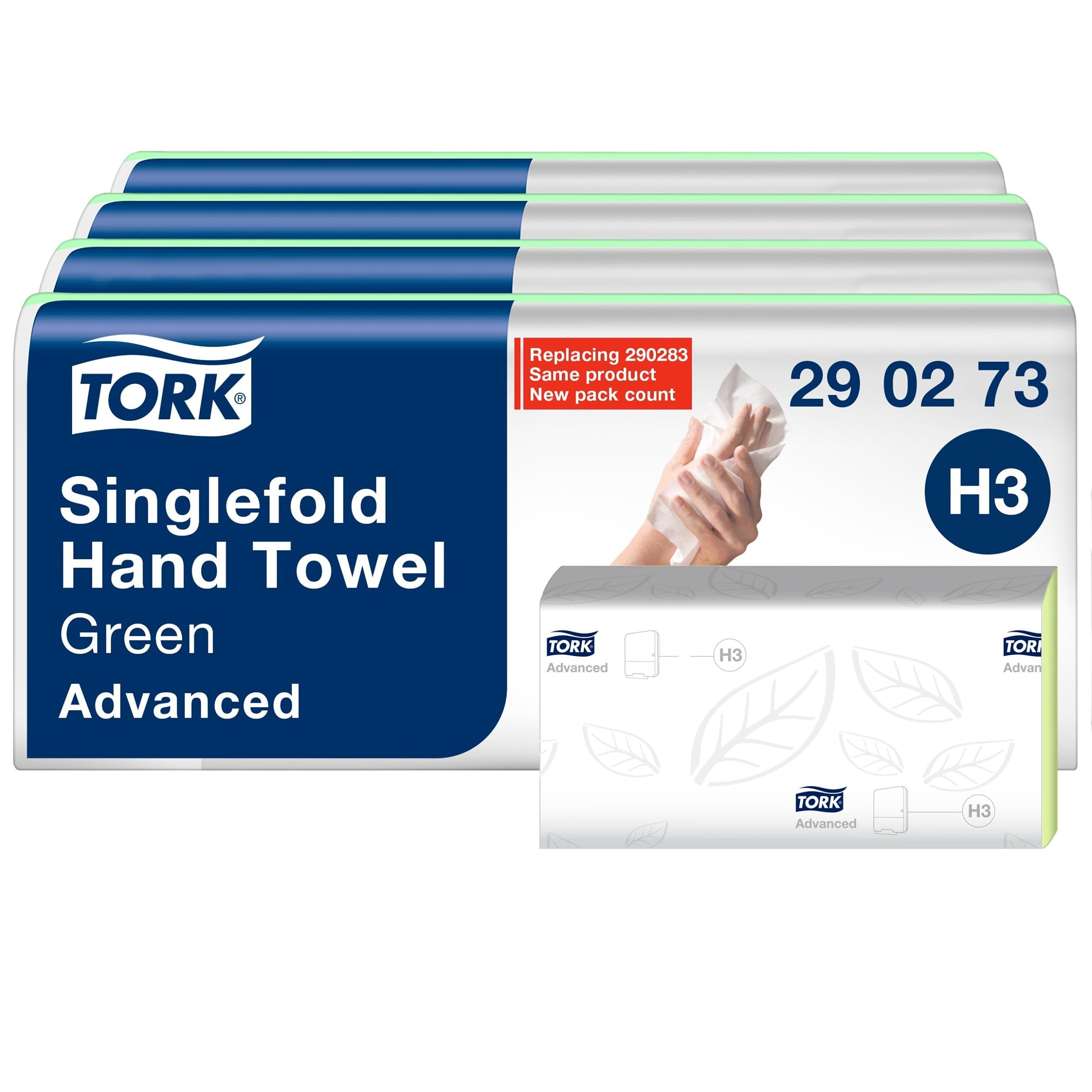 Tork de papel plegadas universales Tork Green, H3 para dispensadores de un solo pliegue - Económicas, de 1 capa, verdes - 20 x 200 hojas, 290273 | Green Advanced - Toallas plegables para dispensador de toallas de papel, absorbentes y resistentes