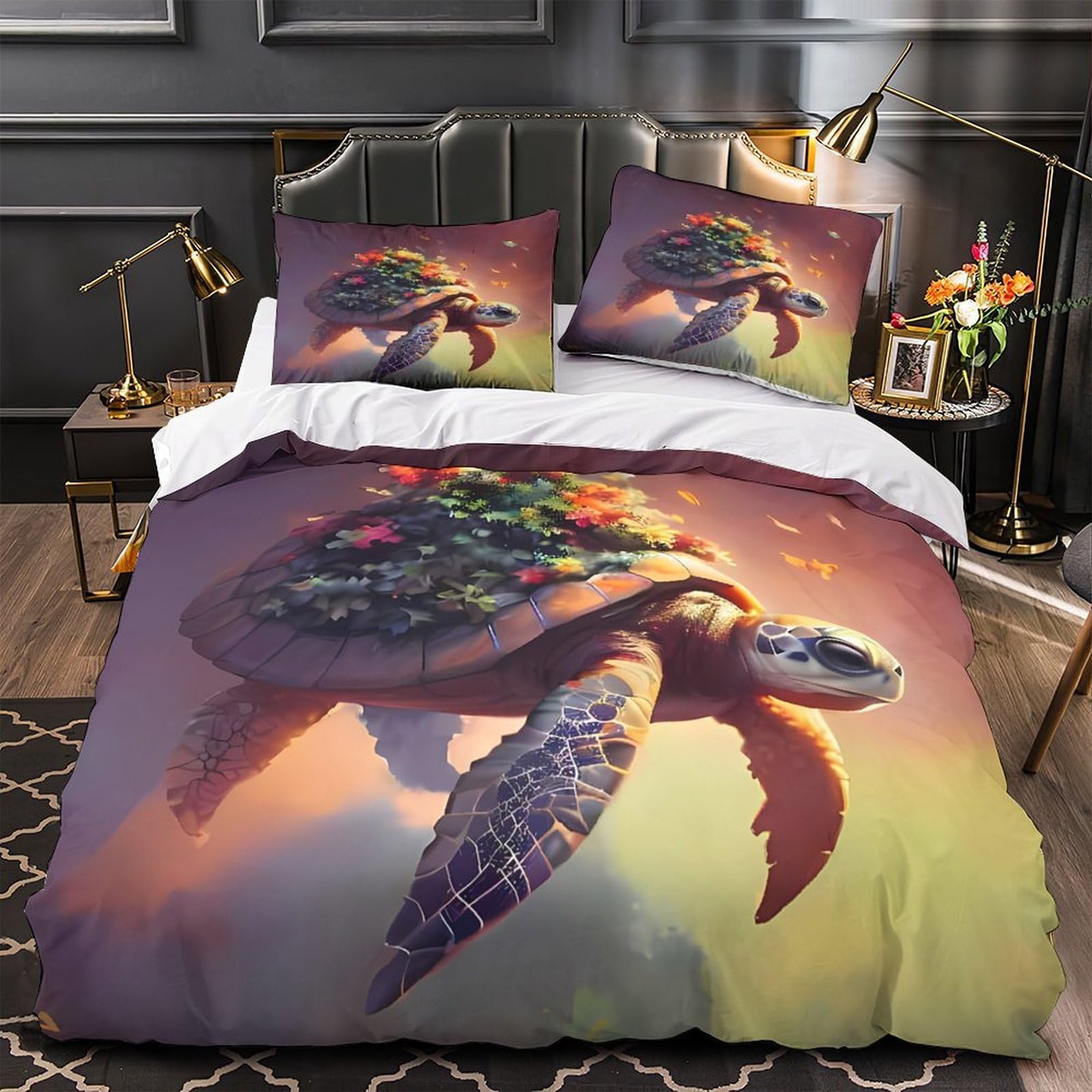 Housse de couette tortue marine抗allergie lit double fermeture eclair