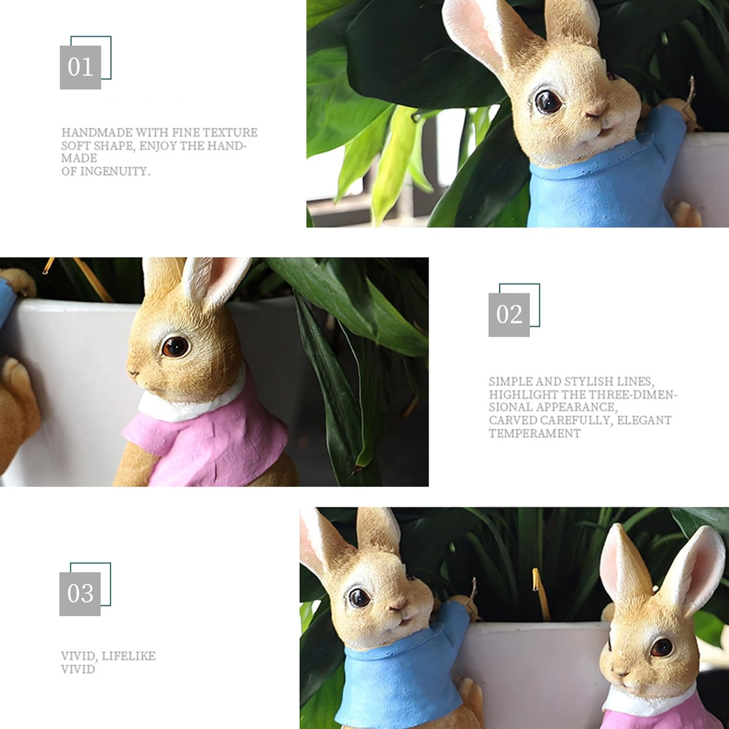 Plant Decorations for Pots, Resin Rabbit Figurine Flower Planter Hanger Adorable Bunny Decor Garden Ornament for Indoor Outdoor Decor, Blue image 4