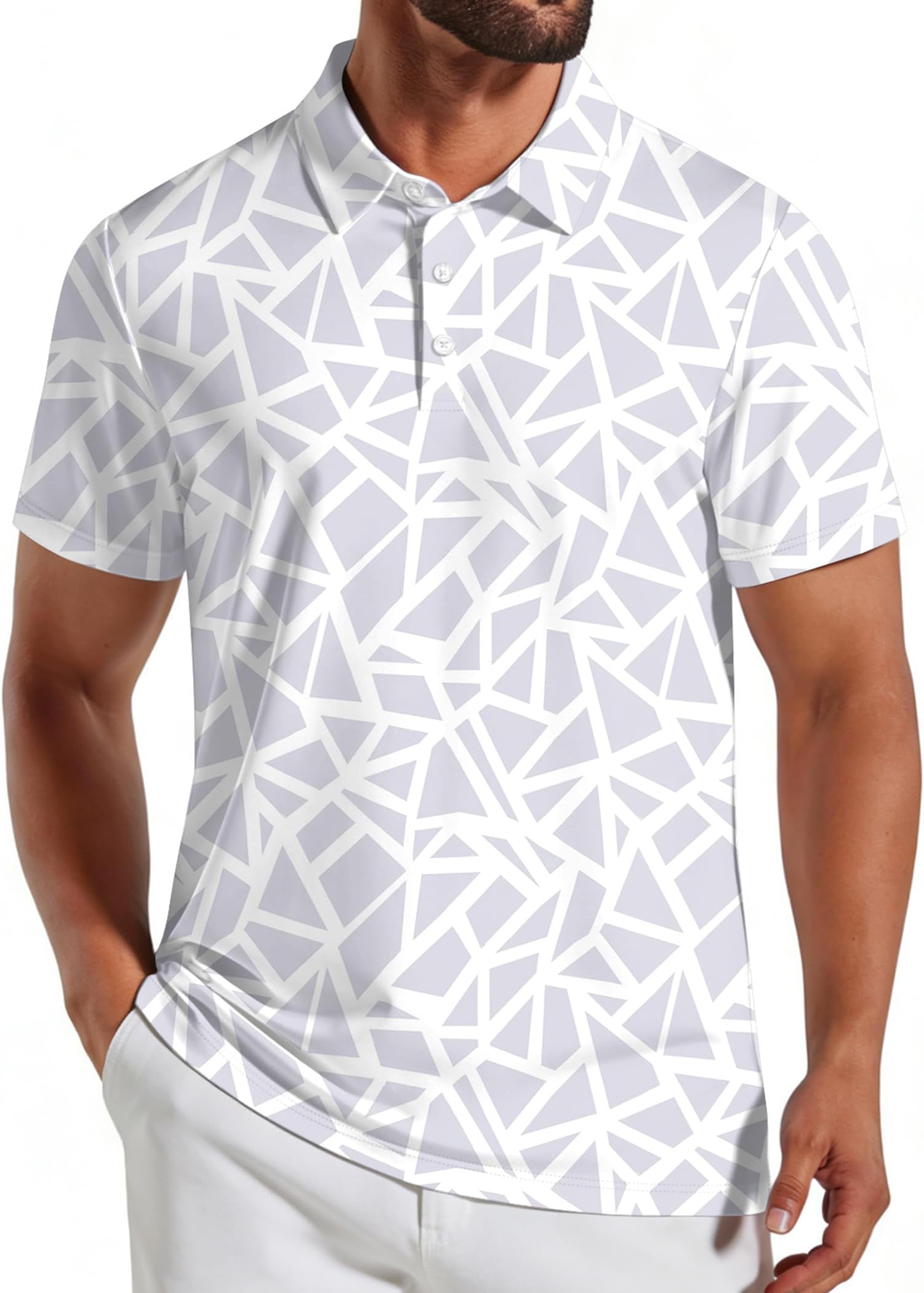 Men's Golf Polo Shirts Short Sleeve Quick Dry Performance Moisture Wicking Golf Shirts Casual Print Collared Shirt