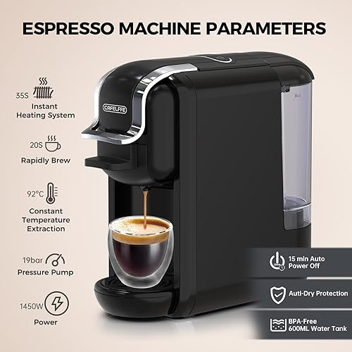 Miniatura 7 de Mini cafetera multicápsula, 19 bares, cafetera espresso de una sola porción, 4 en 1, cafetera calientefría compatible con cápsulas K Cup, cápsulas