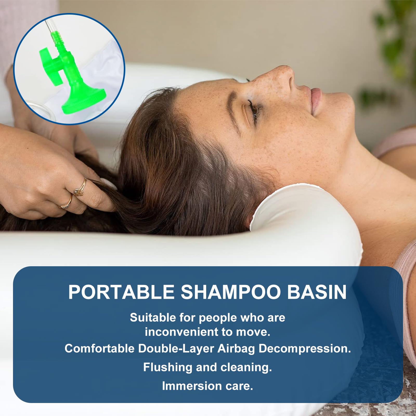 Lavacabezas Inflable de PVC Negro, Lavabo de Champú Portátil con Tubo de Desagüe 1 m, Cabezal de Ducha y Bolsa de Agua, Lavado de Cabello en Cama para Mayores, Embarazadas y Discapacitados