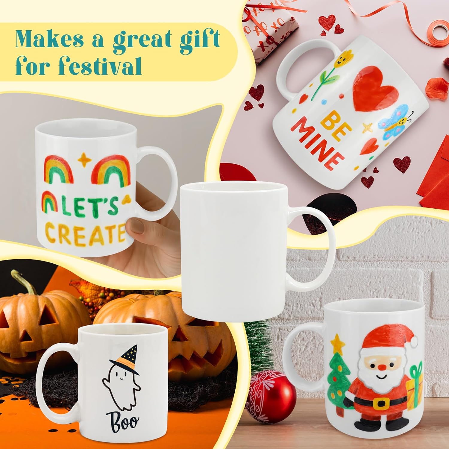 Paint Your Own Mug Kit for Adult Kids Craft Art Activity Plain Blank White Coffee Mugs with Gift Box Paint Your Own Mug Set Valentine Mother's Day Father's Day Gifts - Image 6