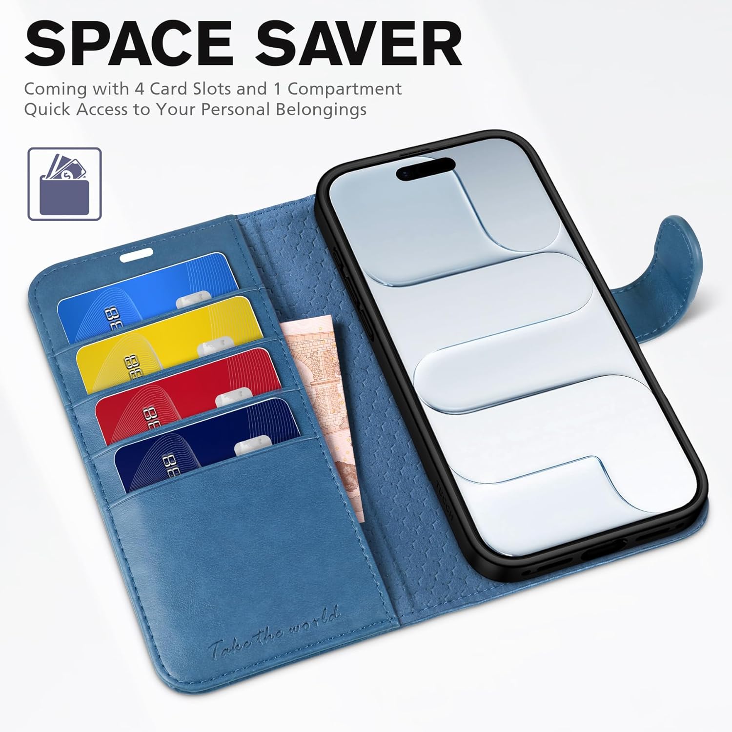 TUCCH Wallet Case for iPhone Air (6.5") 2025, 4 Card Slots, RFID Blocking, Stand, Shockproof TPU Shell, PU Leather, Magnetic Closure, Protective Flip Folio Cover, Light Blue - Image 7