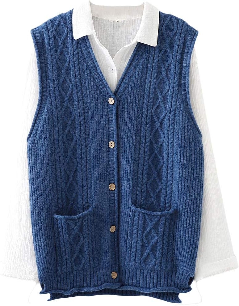 Minibee Women's Sweater Vest Casual Sleeveless Cardigan V-Neck Button Down Vest with Pockets