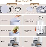 Vista 4 de 2 Pack Automatic Cat Feeder Stainless Steel Water Dispenser Gravity Food Feeder and Waterer Set with Pet Food Bowl for Small Medium Kitten Puppy