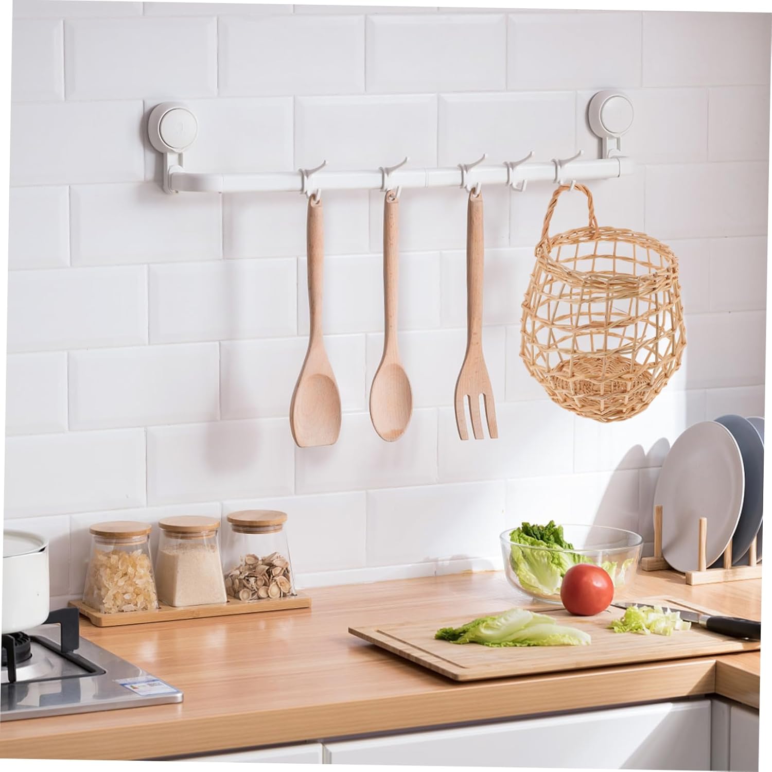 3pcs Hanging Storage Basket for Kitchen Woven Rattan Egg and Garlic Organizer Decorative Flower Basket for Home and Garden Random Indonesian Style