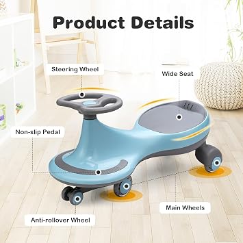 Wiggle Car-Ride on Toy, No Batteries, Gears or Pedals, Uses Twist, Swivel, Wiggle Car with LED Flashing Wheels, Kids Swivel Car for Boys and Girls 3 Year and UP