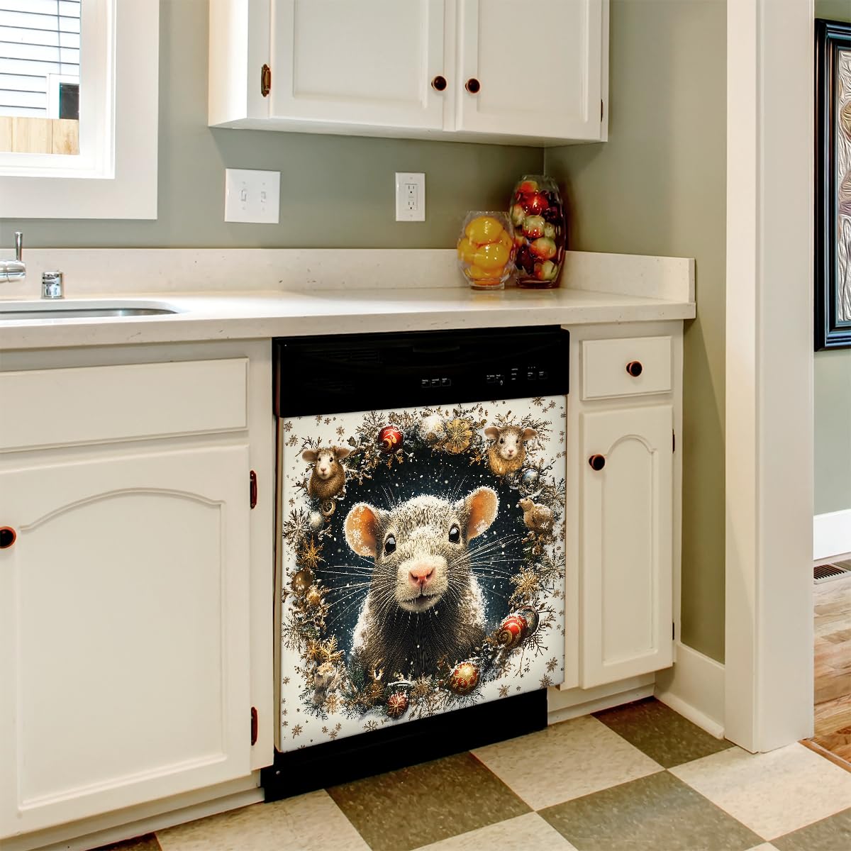 Mexpekil Adesivo decorativo per lavastoviglie a forma di animale di topo, 58 x 66 cm, adesivo decorativo per lavapiatti per porta d'ingresso, impermeabile, per pannello elettrodomestico da cucina