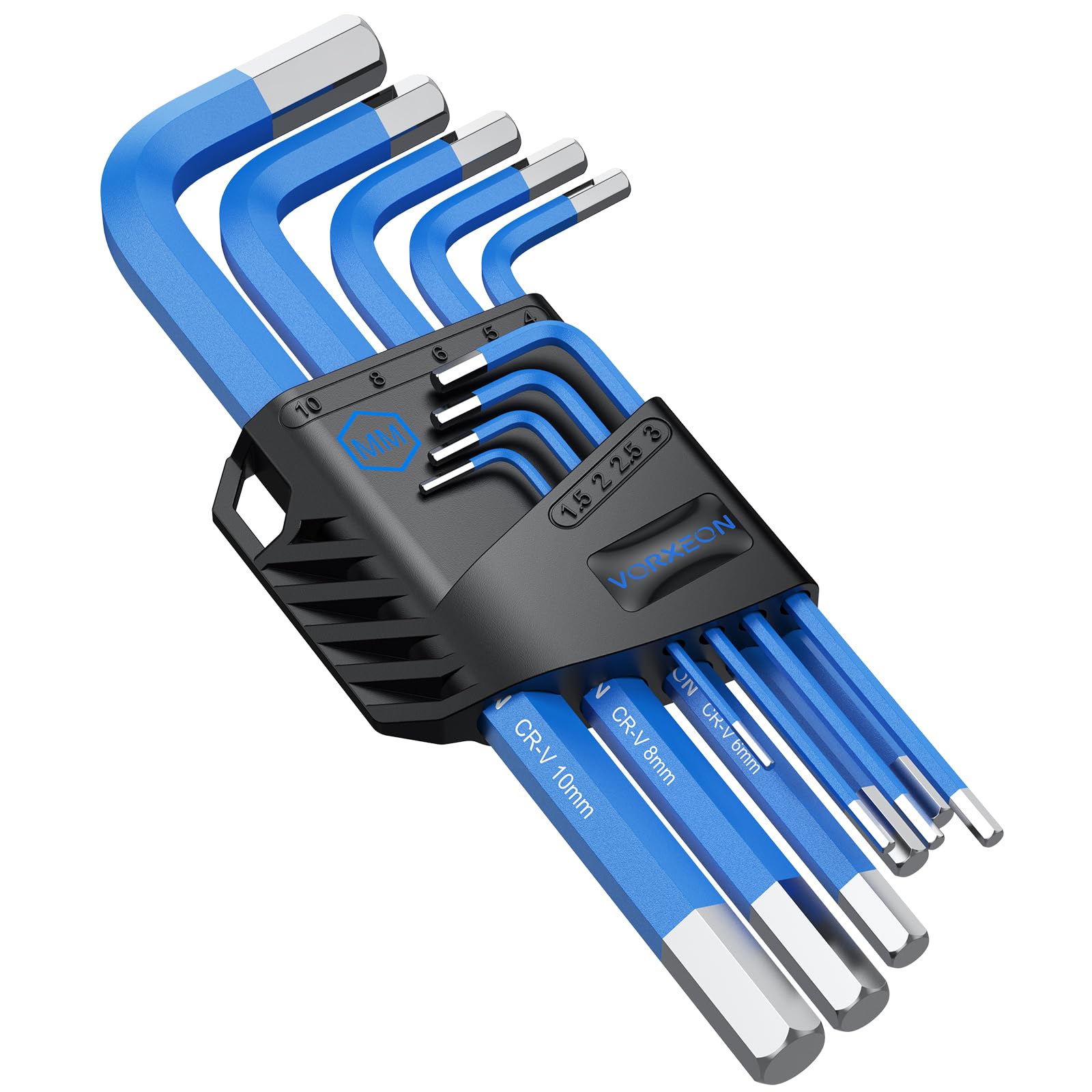 VORXEON 9PCS Allen Key Set Hex Key 1.5, 2, 2.5, 3, 4, 5, 6, 8, 10mm, Metric Long Hex End Wrench Set Allen Keys with Visible Coding for Bike Motorcycle Repair Furniture Assembly Household DIY