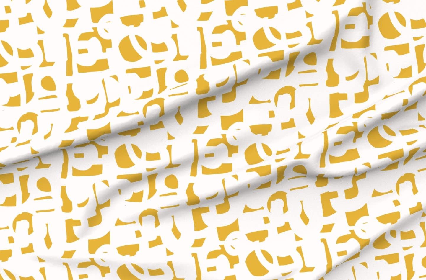 Spoonflower Fabric - Modern Abstract Fun Funky Simple Shapes Mustard Cutout Minimalist Printed on Petal Signature Cotton Fabric Fat Quarter - Sewing Quilting Apparel Crafts Decor