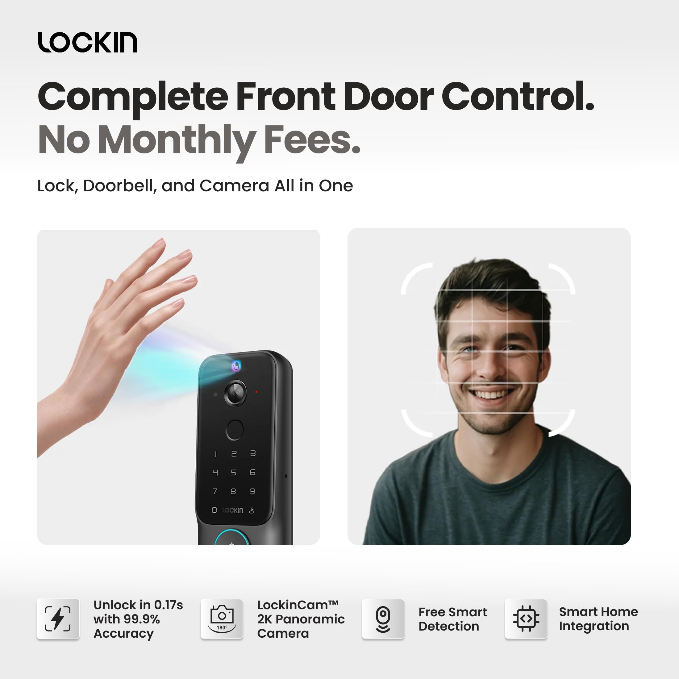 Venoris Plus - All-in-One Smart Lock for Front Door - Palm Vein & Fingerprint Keyless Entry- 2K 180 Ultra-Wide Camera Night Vision Built-In WiFi & 8GB Storage- No Monthly Fee- Dual Batteries product thumbnail 4