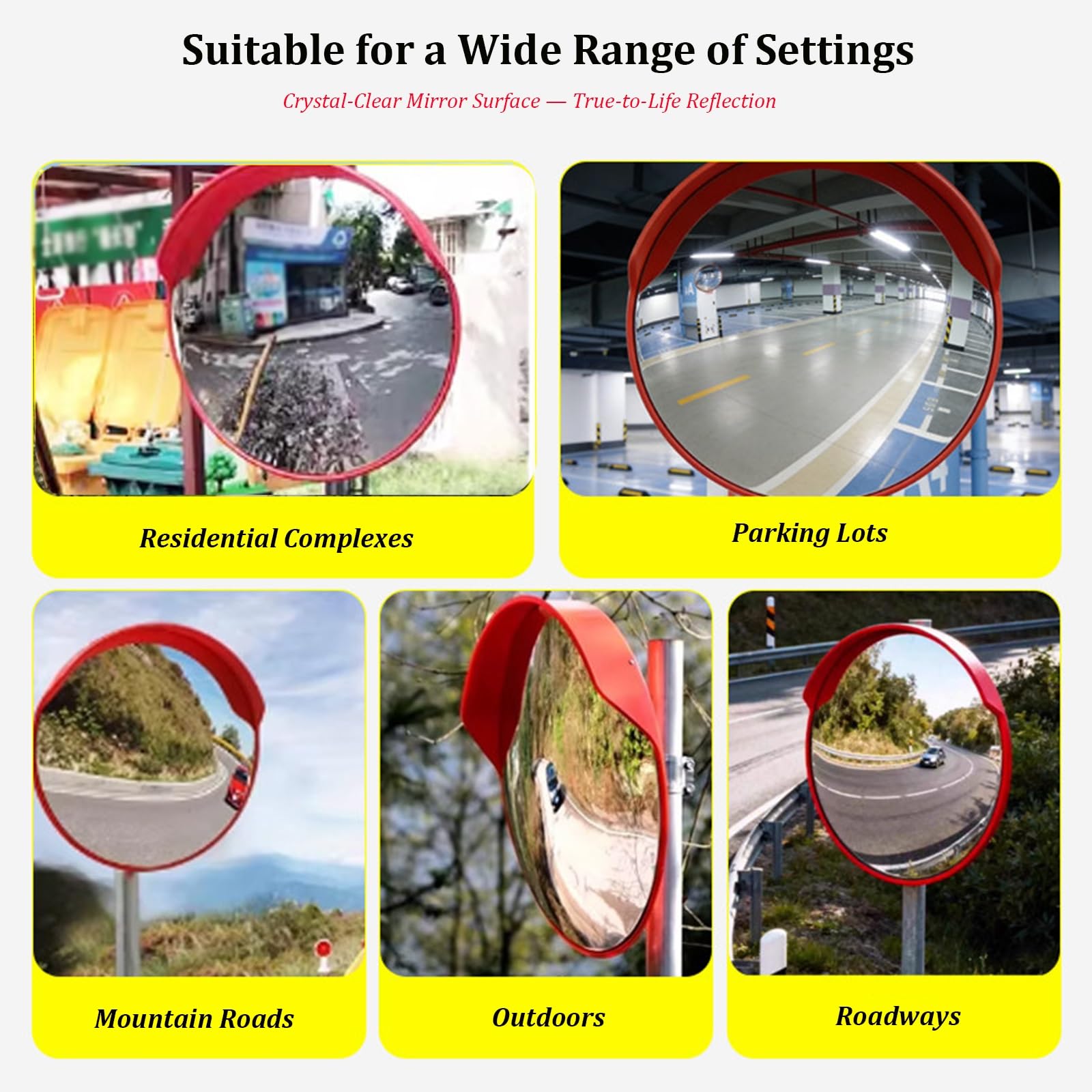 Miroir de sécurité convexe avec poteau de 2 m, rétroviseur grand angle, surface en polycarbonate et boîtier en ABS pour la sécurité des routes, parkings, allées et espaces(55cm)