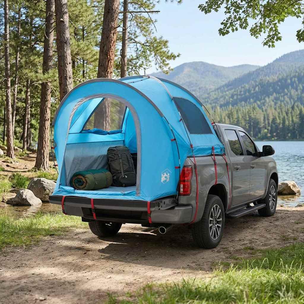 Tente de voiture bleue - 200 x 170 x 170 cm - En polyester et acier - Toit pliable avec fermeture éclair - Pour voyage, camping, plage, extérieur