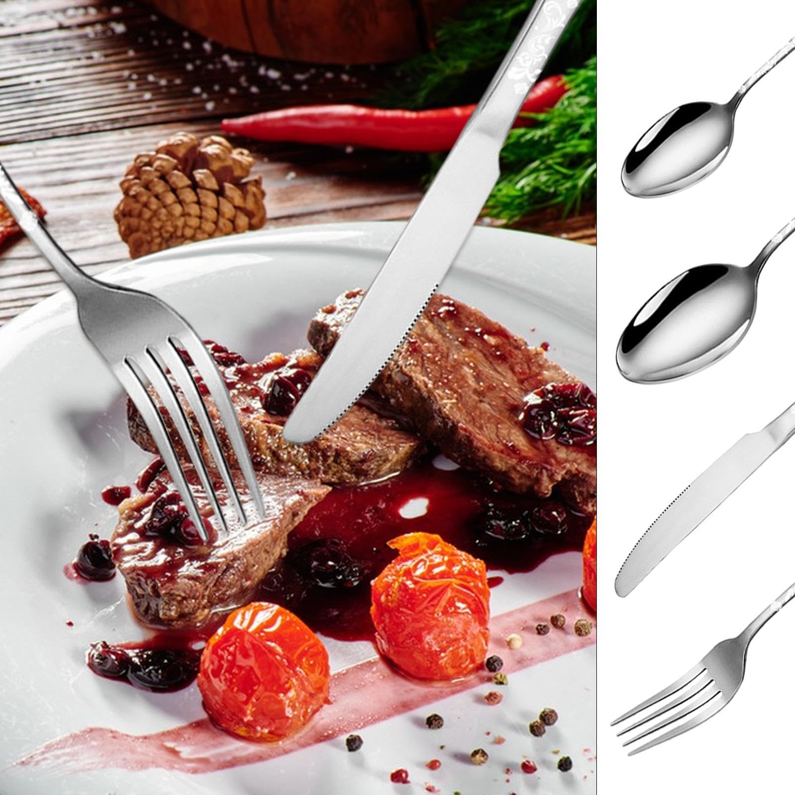 Besteckset aus Edelstahl, Utensilienset aus Metall 24-teiliges Besteck mit | Tragbare Küchengabeln und -löffel, Besteck für das Essen in der heimischen Küche, beim Camping