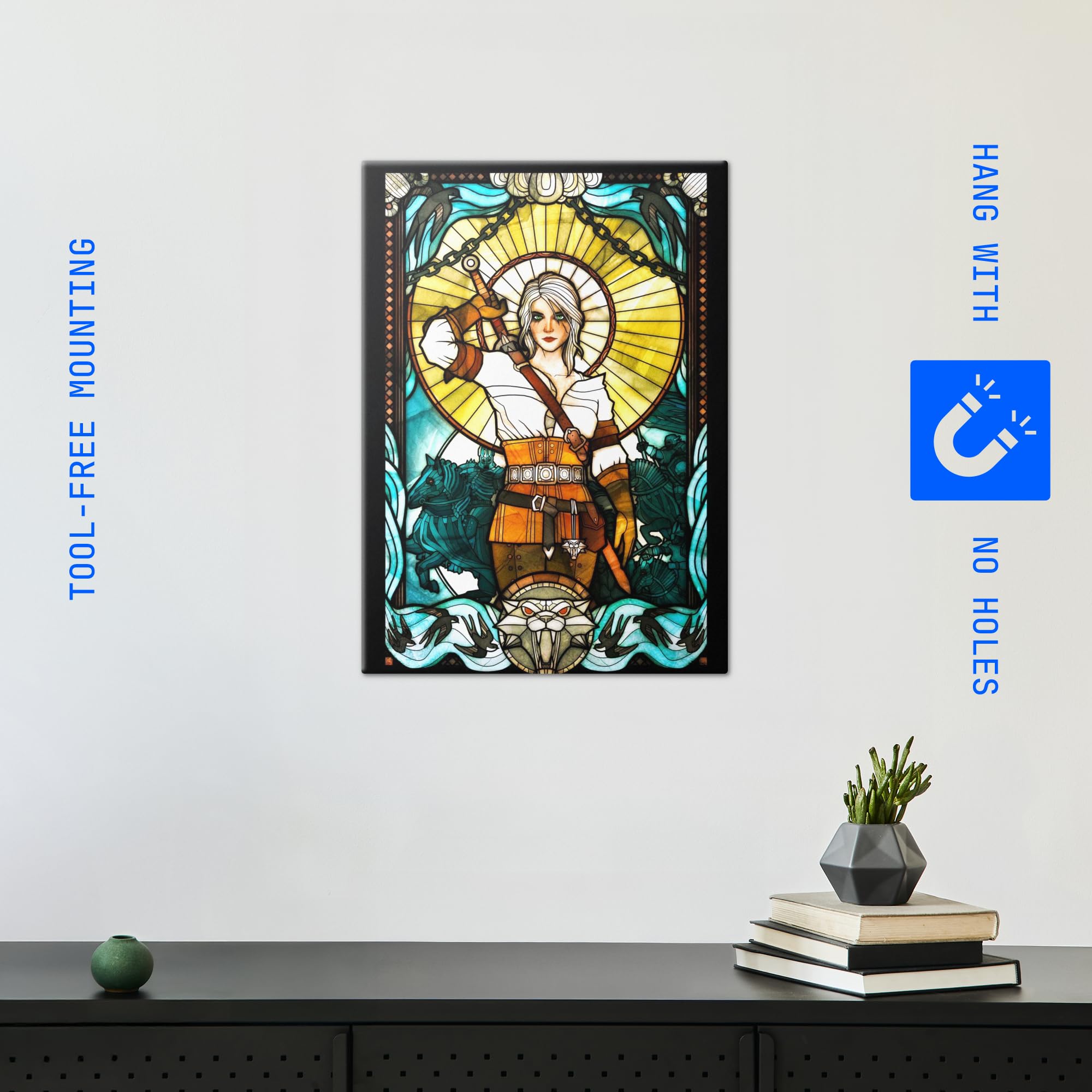 Displate Metallposter The Witcher 3 - Stained Glass - Ciri Plakat - Spielzimmer Zimmer Deko - Bilder Schlafzimmer - Geschenk - Wanddeko Metall Poster 32 cm x 45 cm