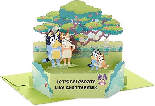 Hallmark Paper Wonder Bluey - Tarjeta desplegable para cumpleaños de niños, regreso a clases, aliento