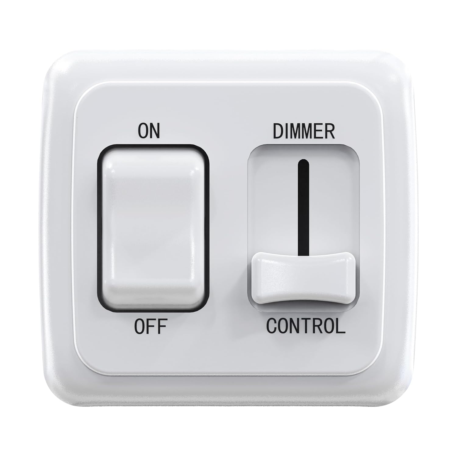 Contemporary On-Off Toggle with Large High Side Dimmer Switch, 12-Volt, for RV, Trailer, Camper (White)