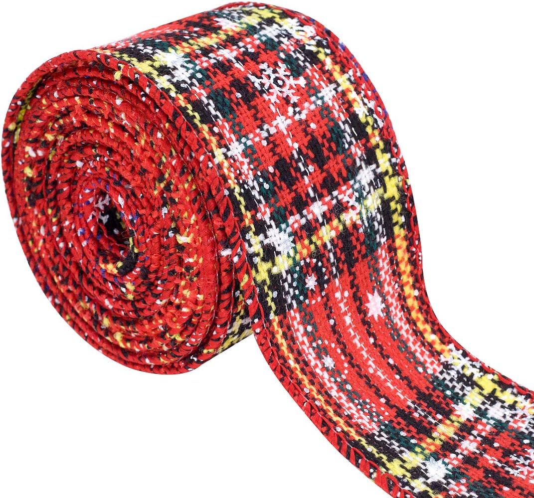 WAVEYU Buffalo Check Plaid Wired Ribbon Red Gingham Ribbon 2" Wide 197'' Length for Christmas Tree, Wreath Bows, Festive Farmhouse Decoration, Gift Wrapping Crafts, Christmas Holiday Decorations