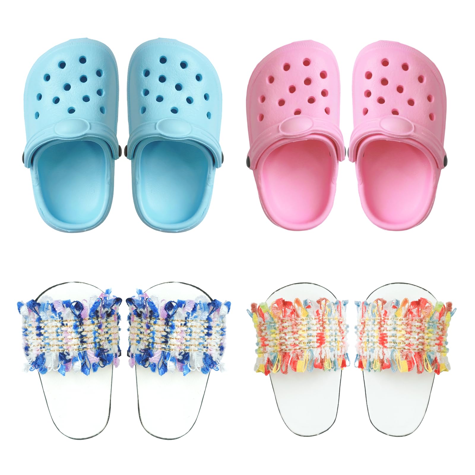 4 Paar Puppen Schuhe Zubehör Set für 14-18 Zoll Puppen, Puppenzubehör 43cm mit 2 Rosa Blau Sandalen 2 Bunte Pantoffeln, 35-45cm Puppe Zubehör Puppenkleidung für Baby Puppe Mädchen Jungen Geschenk