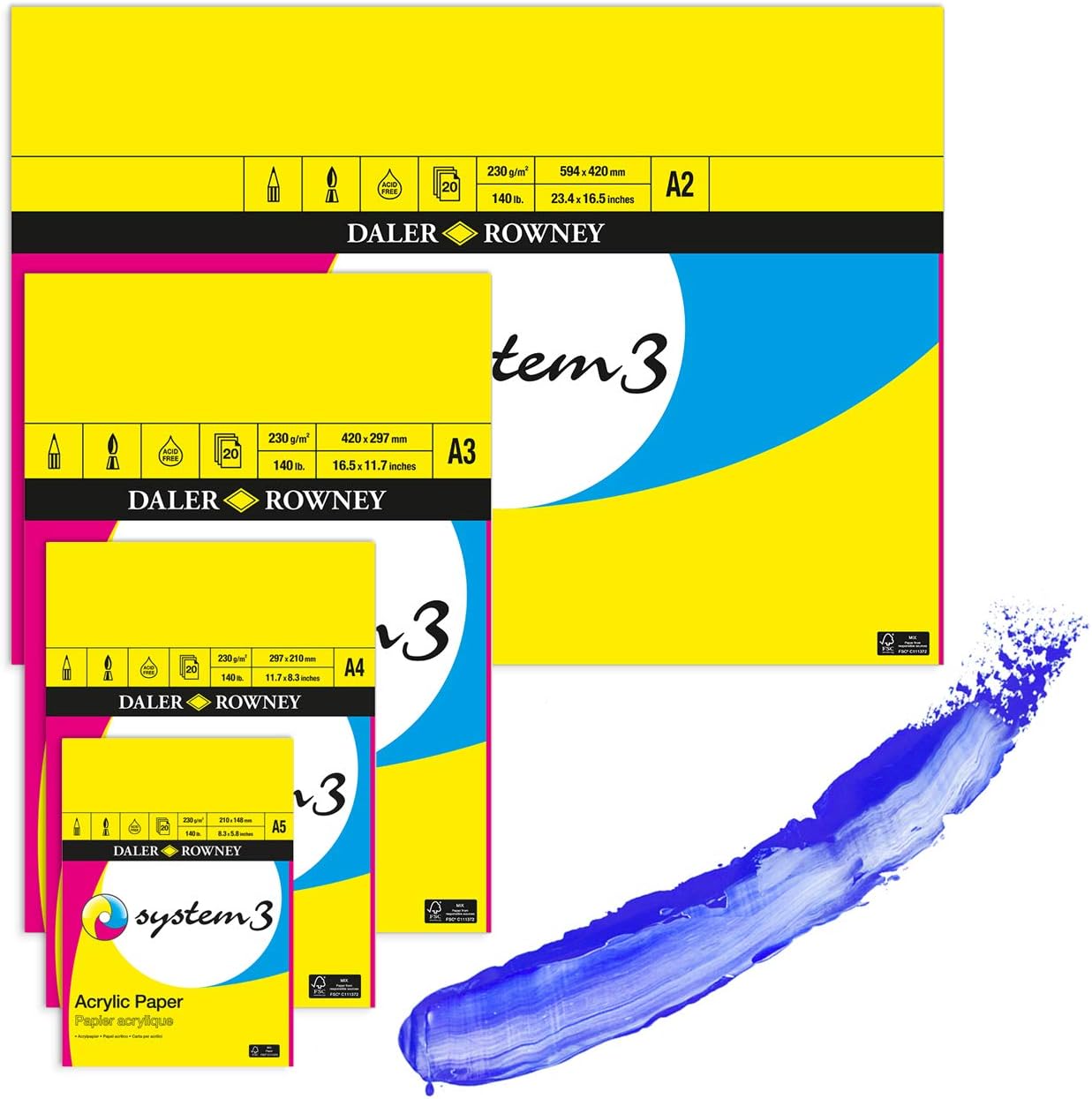 Daler Rowney Acrylic Pad, 20 sheets, 230g/m2 A3